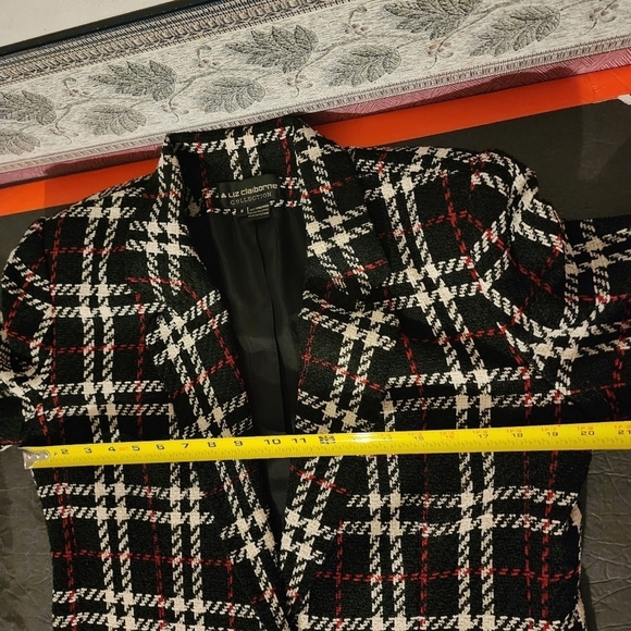 Vintage Liz Claiborne Plaid Wool Blend One Button Blazer With Pockets Size 8 - Picture 13 of 14